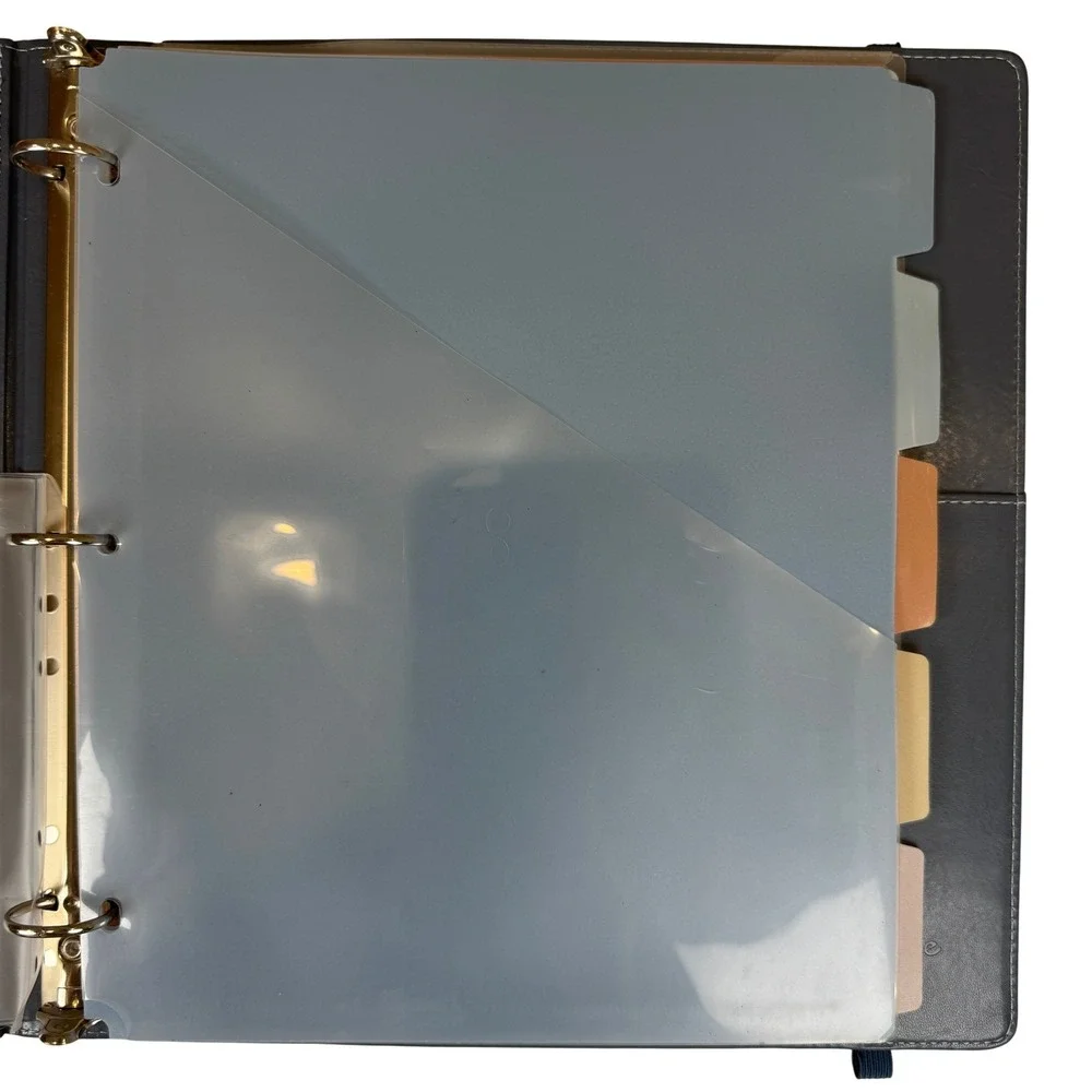 Blue Faux Leather 3-Ring Binder Clipboard Organizer with Dividers and Pockets
